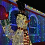 Close up of lighted snowman.
