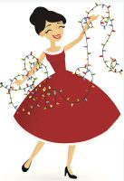 Vintage Woman Stringing Lights